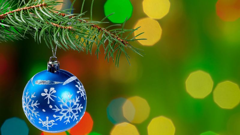 christmas decoration, ball, branch, tree, bokeh, new year, 4k