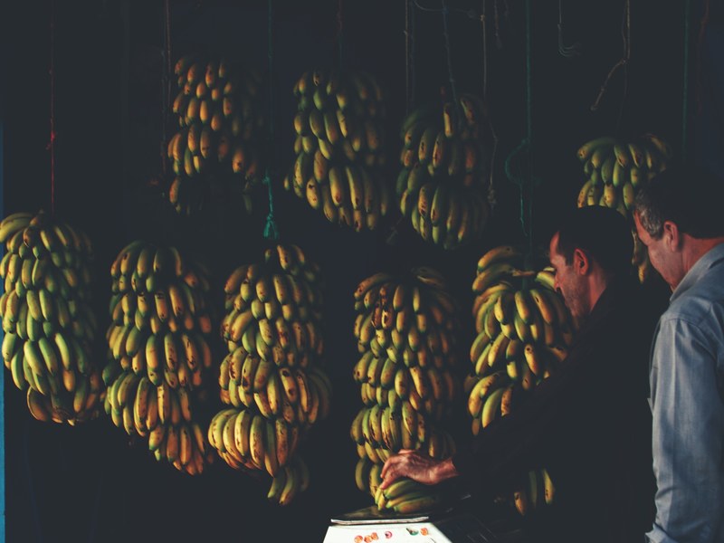 banana bunch market and fruit 4k
