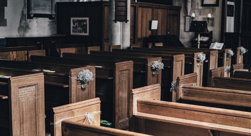 church prayer bench and cathedral 4k