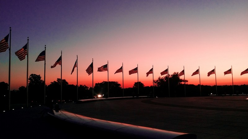 flags united states america and sunset 4k