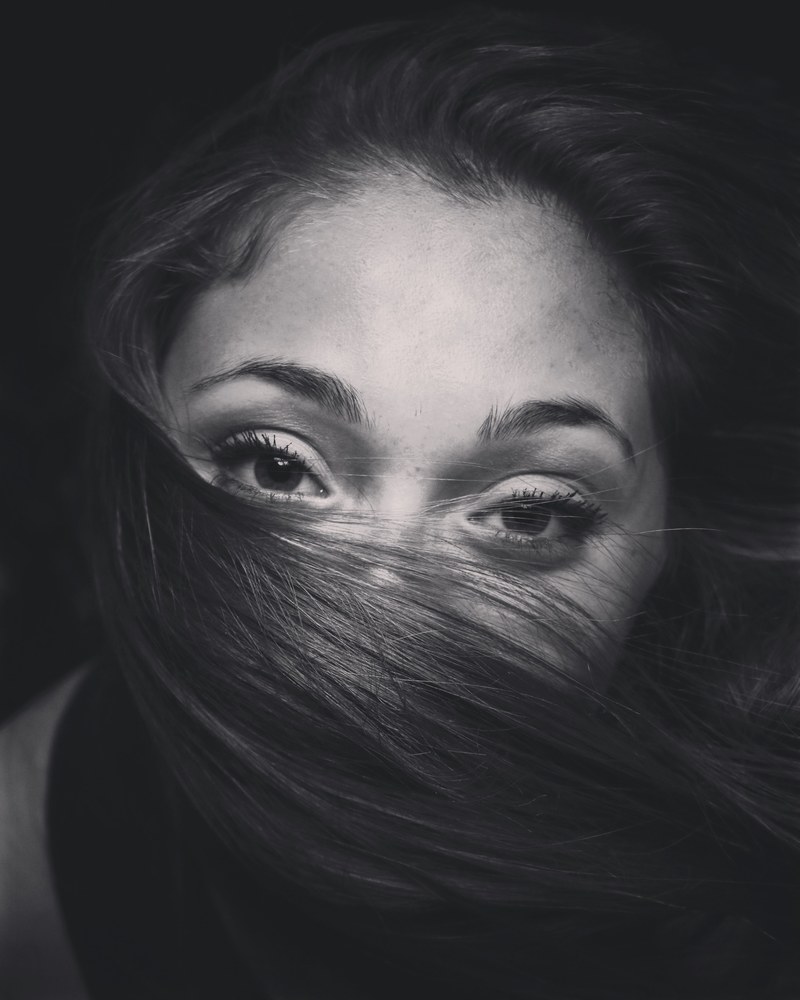 black and white close up shot of woman with hair over face broomall pennsylvania united states, woman with hair over face 4k