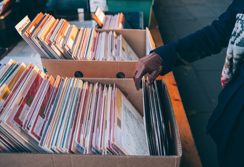 sifting through record albums in boxes at southbank centre, rummaging for some tunes 4k