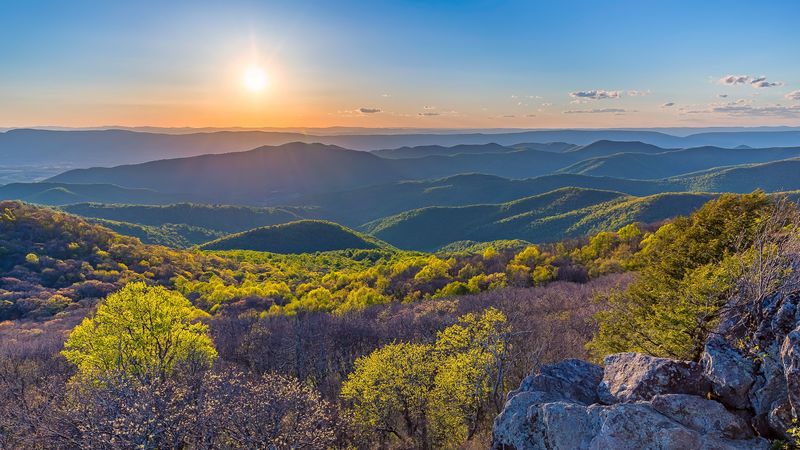 mountains, sunset, dusk, nature, landscape, 4k