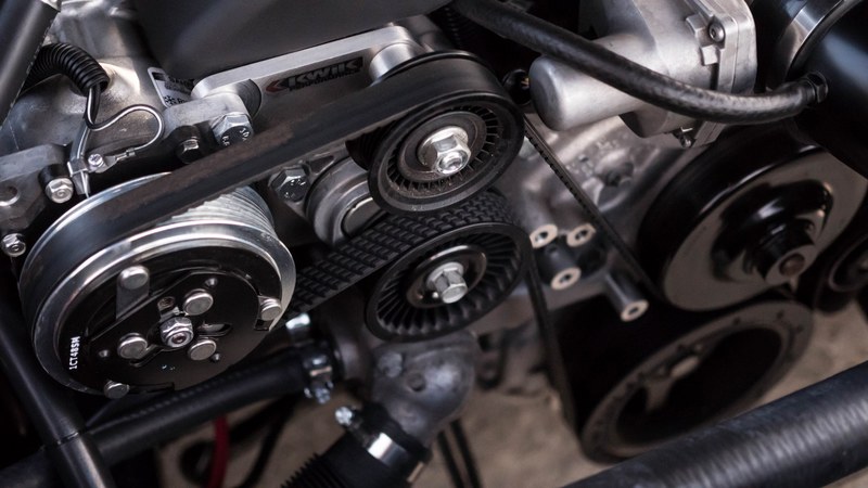 macro of motor engine with gears and screws, macro engine 4k