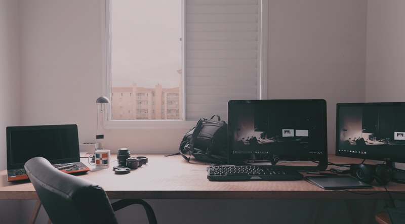 office desk computer and light 4k