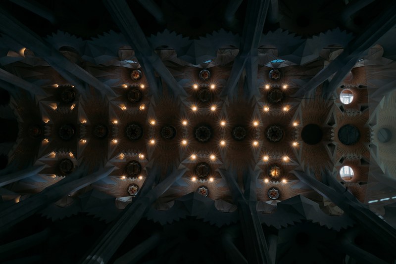 the ceiling of la sagrada familia, la sagrada familia 4k