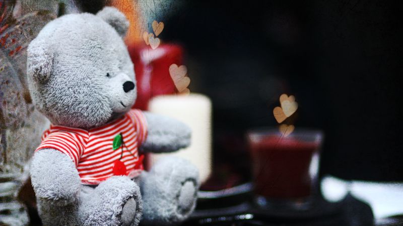 cute, teddy bear, candles, hearts, teddy, love, 4k