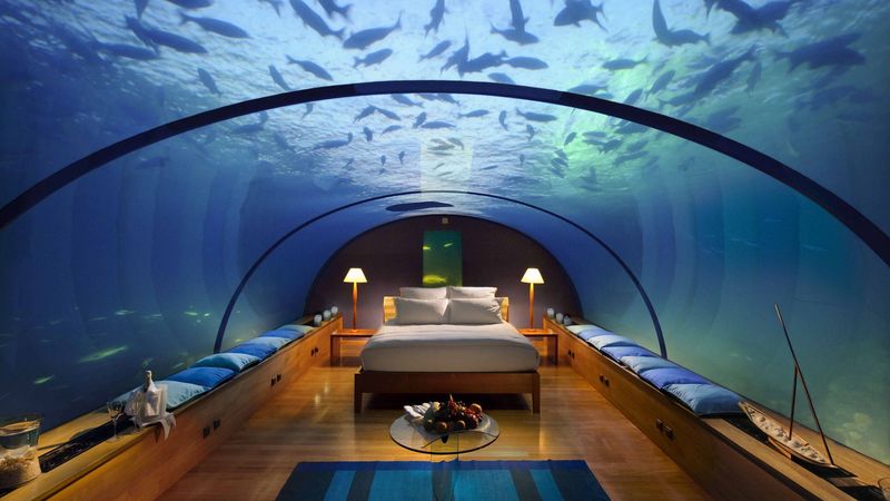 maldives, tropical, underwater hotel, 4k
