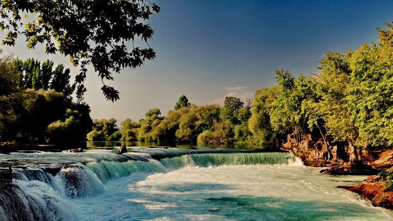 river, waterfall, forest, nature, 4k