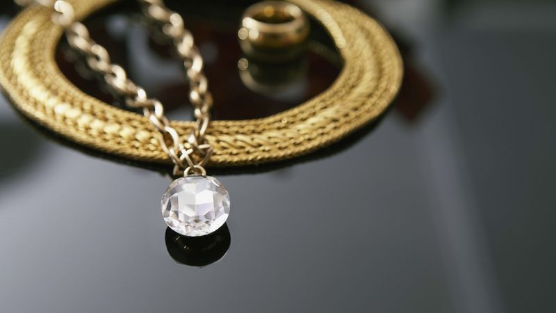 chain, gold, diamonds, 4k