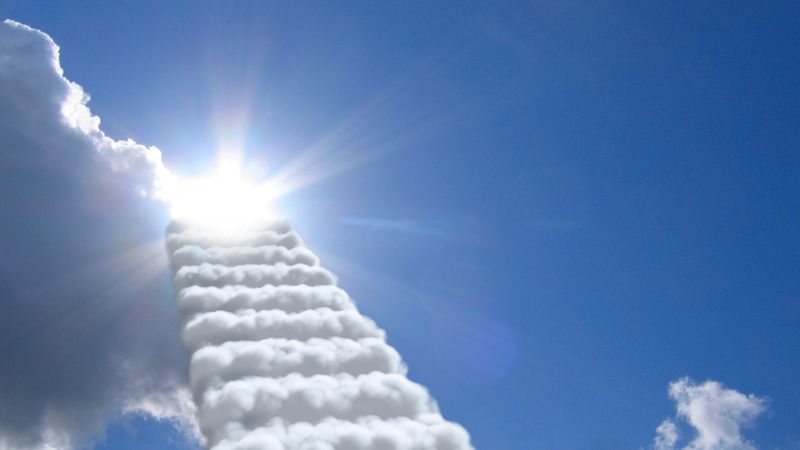 steps, clouds, sky, sun, 4k