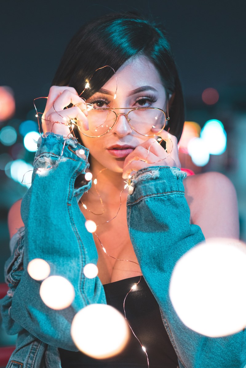 woman female glasses and lights hd, 4k