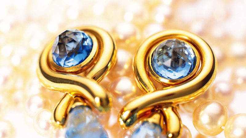 earrings, pearls, gold, 4k