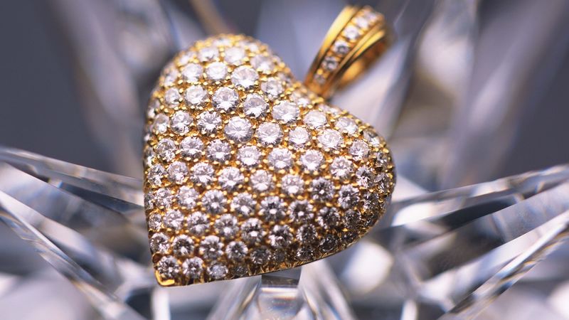 heart, emerald, gold, 4k