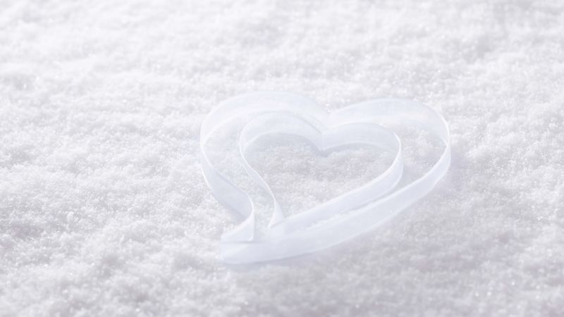 heart, ribbon, snow, 4k