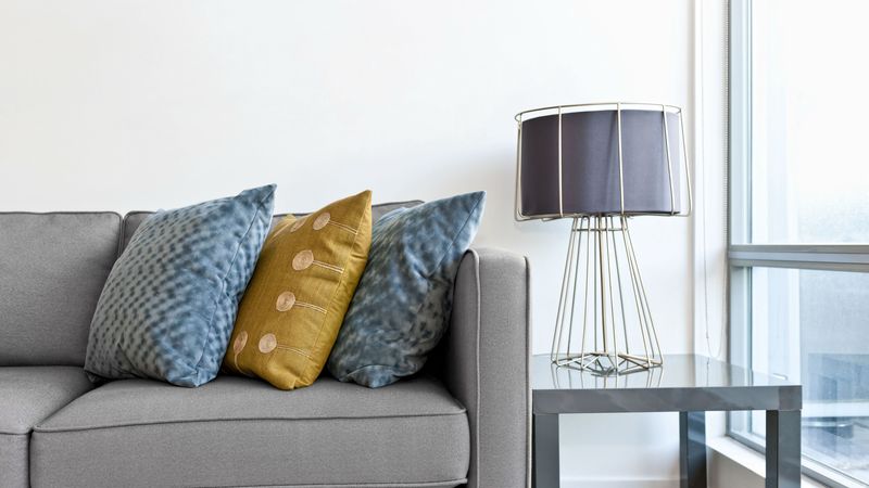 lamp, sofa, combination, design, pillows, 4k