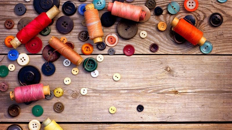 thread, ussr, buttons, sewing, wood background, 4k