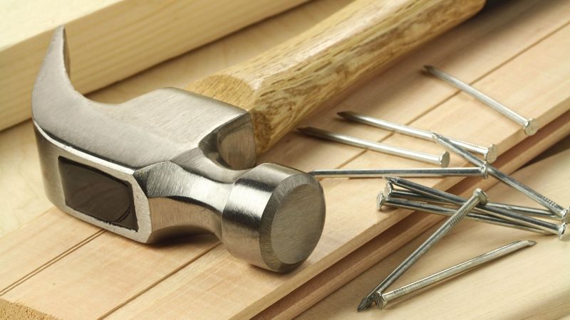 hammer, nails, wood, 4k