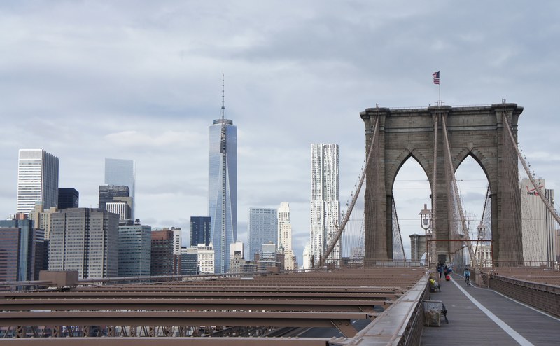 view of the freedom tower from the walkway on the brooklyn bridge in new york city, my favorite view from the brooklyn bridge 4k