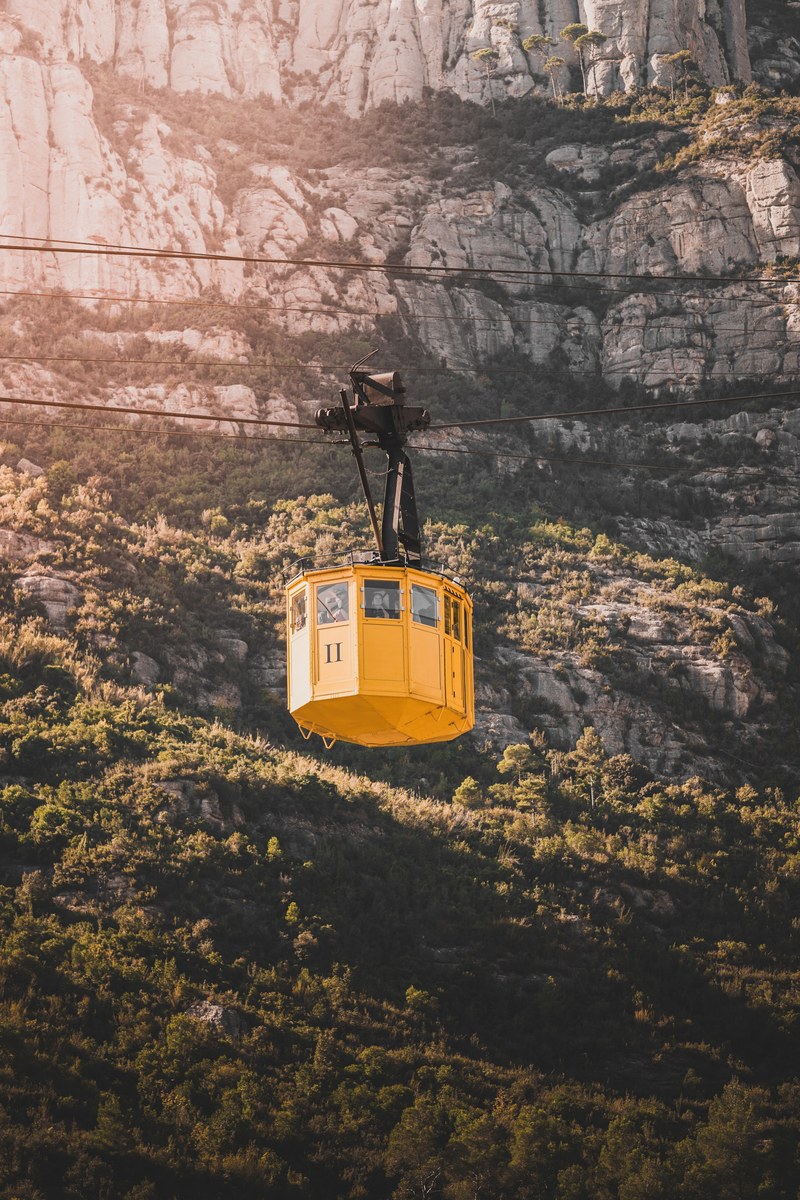 cable car yellow cable and mountain hd, 4k