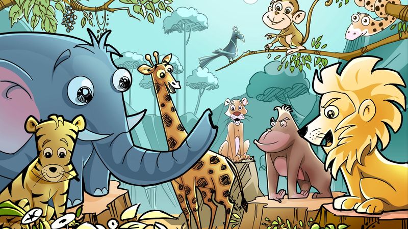 animals, cartoon, drawing, 4k