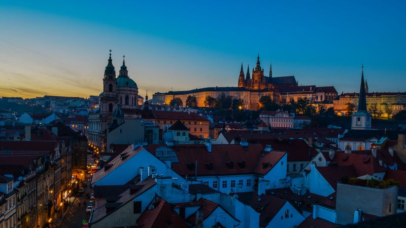 church, architecture, night city, road, 4k