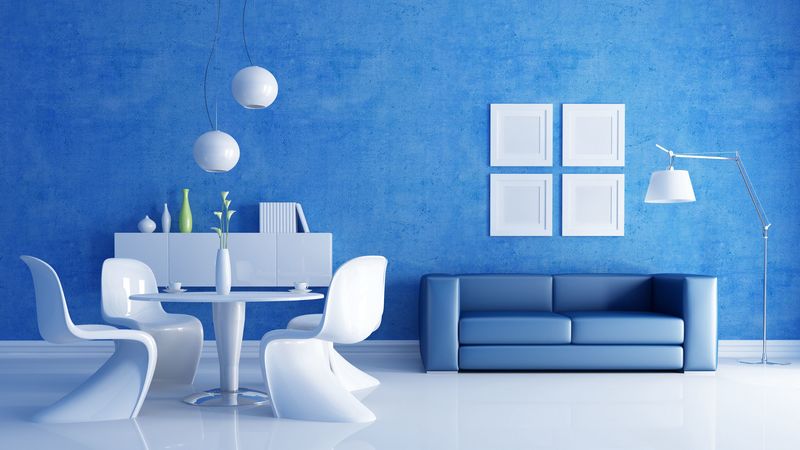 living room, furniture, eg, blue tone, 4k