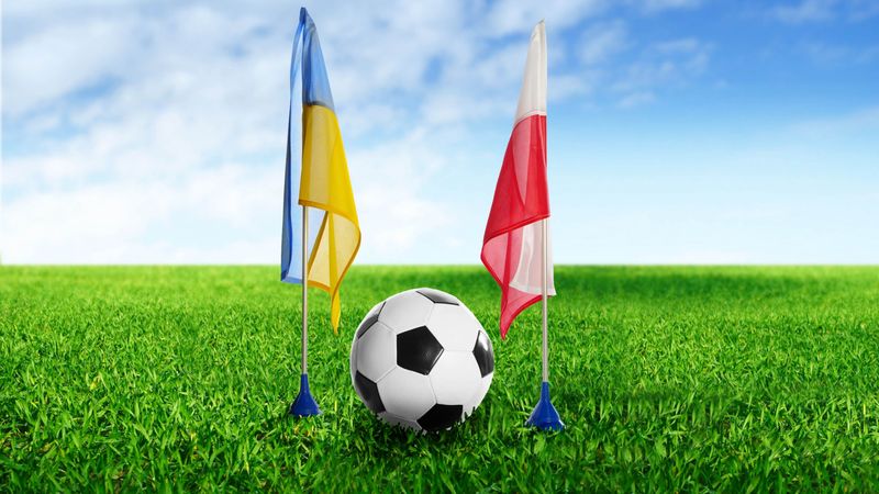 football, ukraine, poland, ball, grass, flags, 4k