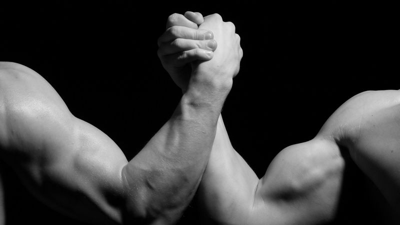 hands, men, wrestling, biceps, black and white, arm wrestling, 4k
