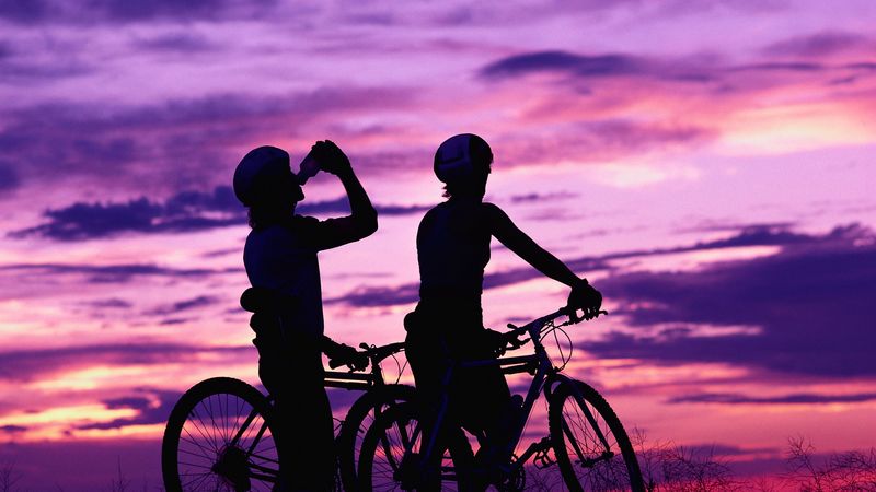 cyclists, leisure, sport, sunset, 4k