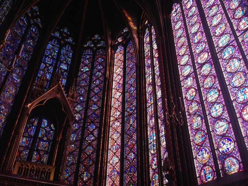 colorful religious stained glass windows inside of a church cathedral, _stained glass windows in cathedral 4k