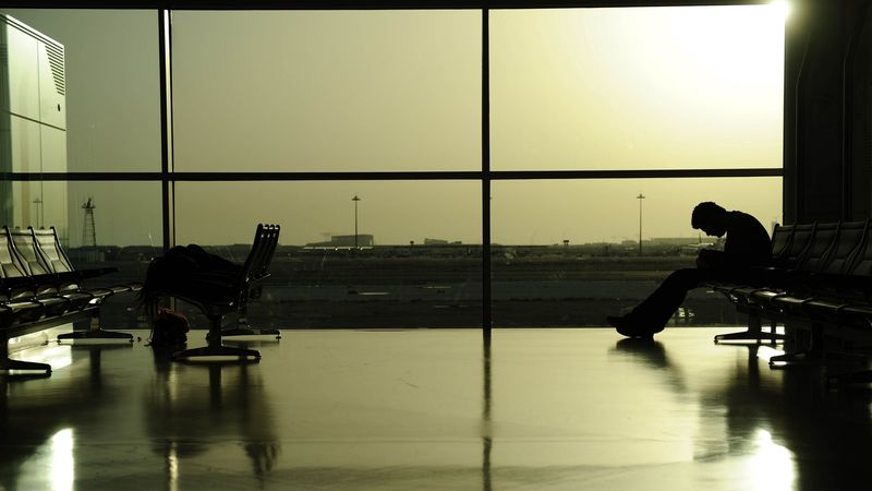 airport, waiting, man, 4k