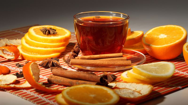 tea, cinnamon, lemon, napkin, 4k