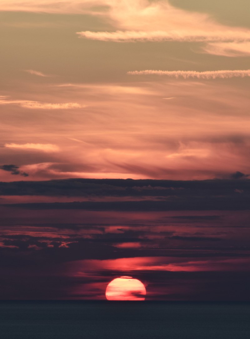 sunset sky sea and skyline hd, 4k