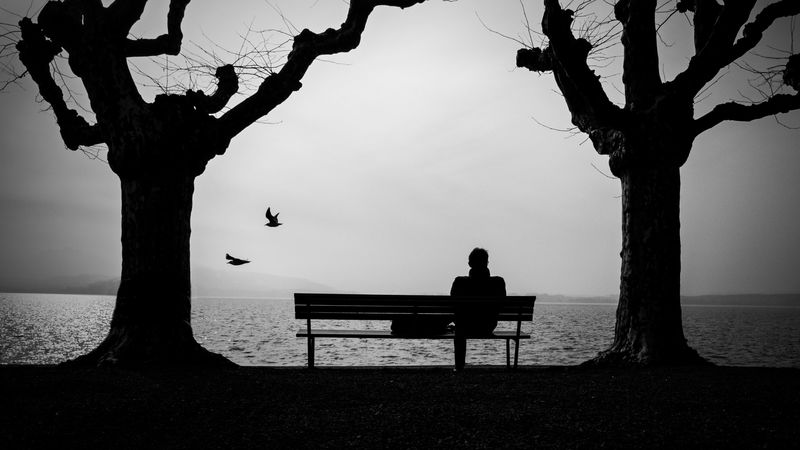 loneliness, lonely, bench, silhouette, 4k