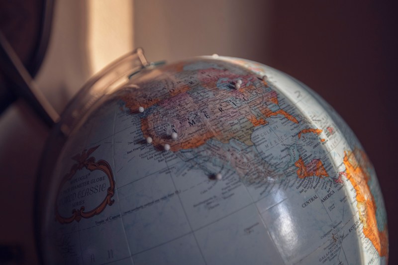 globe world map and pins 4k