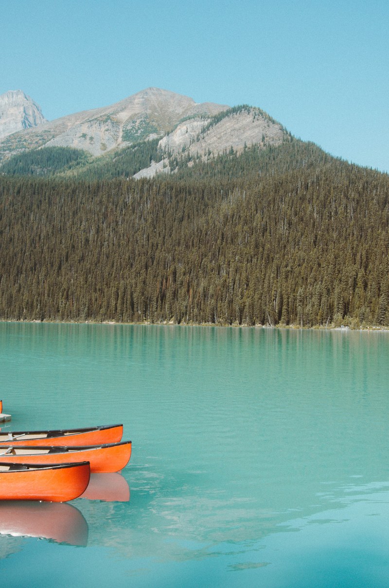 lake mountain forest and canoeing hd, 4k