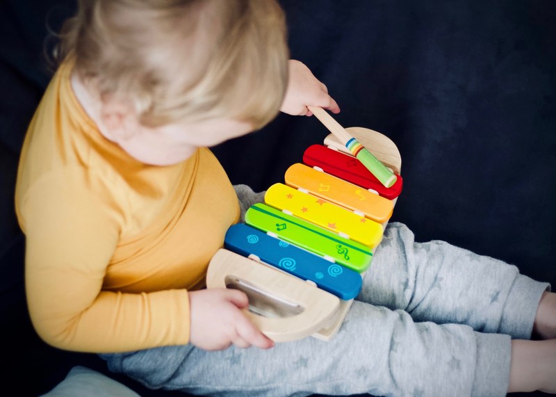 child toddler xylophone and playing 4k