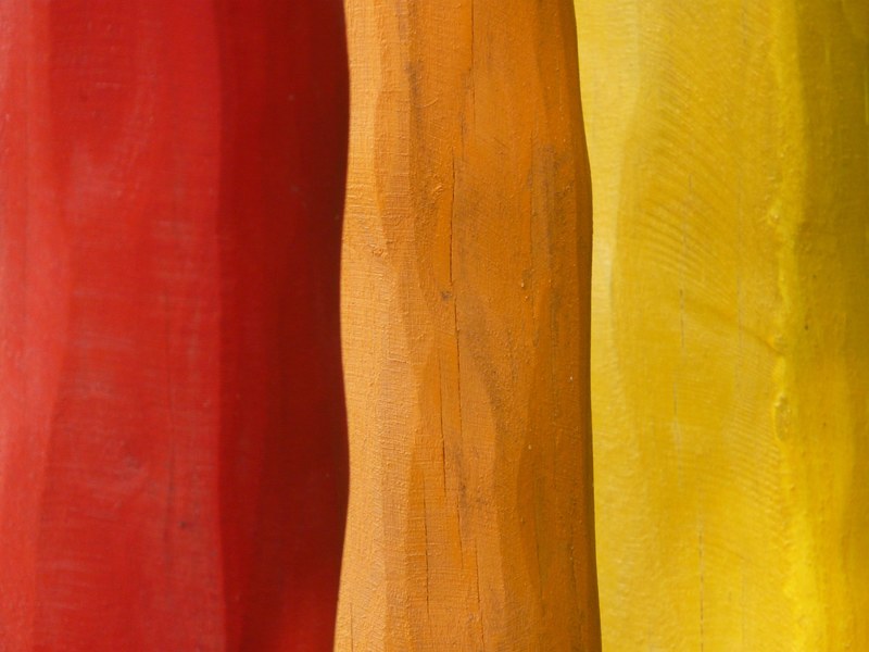 wood painted rods colorful red orange yellow 4k