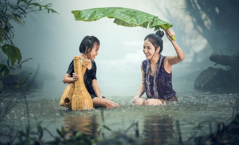 woman young rain pond background pretty beauty 4k