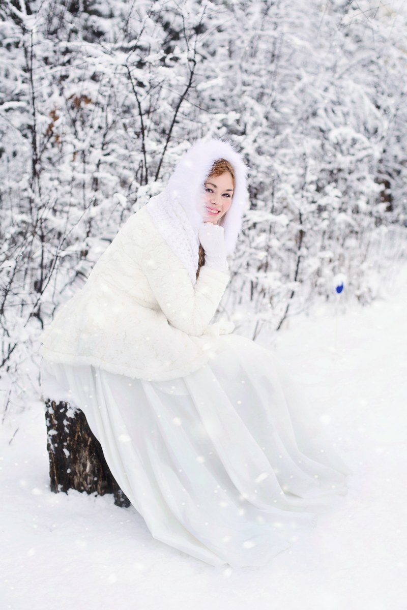 woman pretty happy laughing girl winter snow 4k