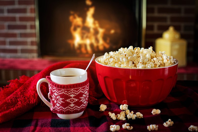 warm and cozy winter popcorn coffee 4k