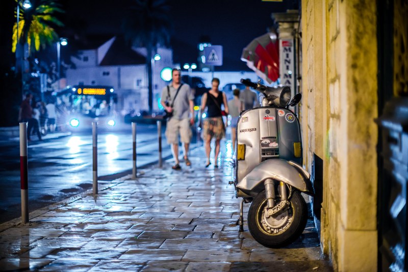 vespa street night city architecture dubrovnik 4k