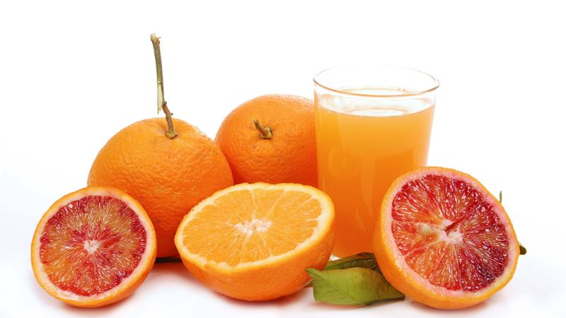 grapefruit, orange, juice, glass, white background, 4k