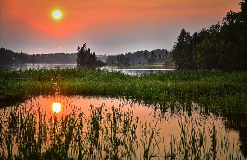 sunset lake landscape summer twilight contrast 4k
