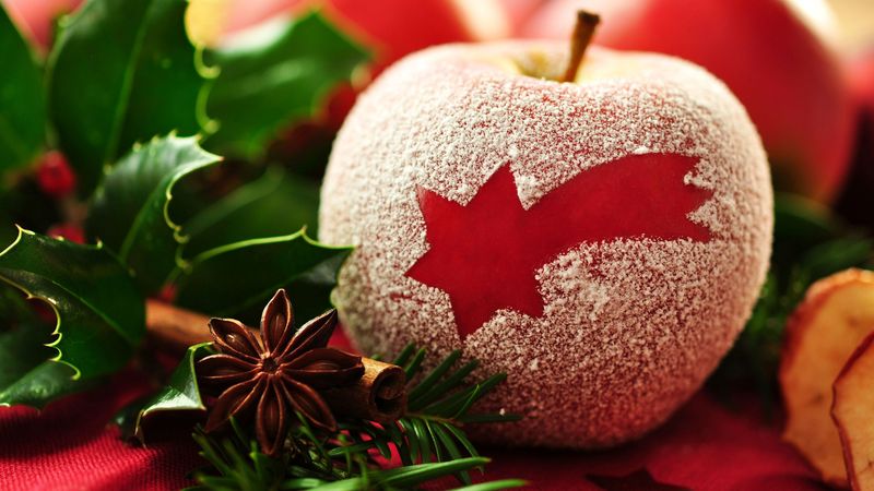 red, dessert, dust, apple, macro, star, 4k
