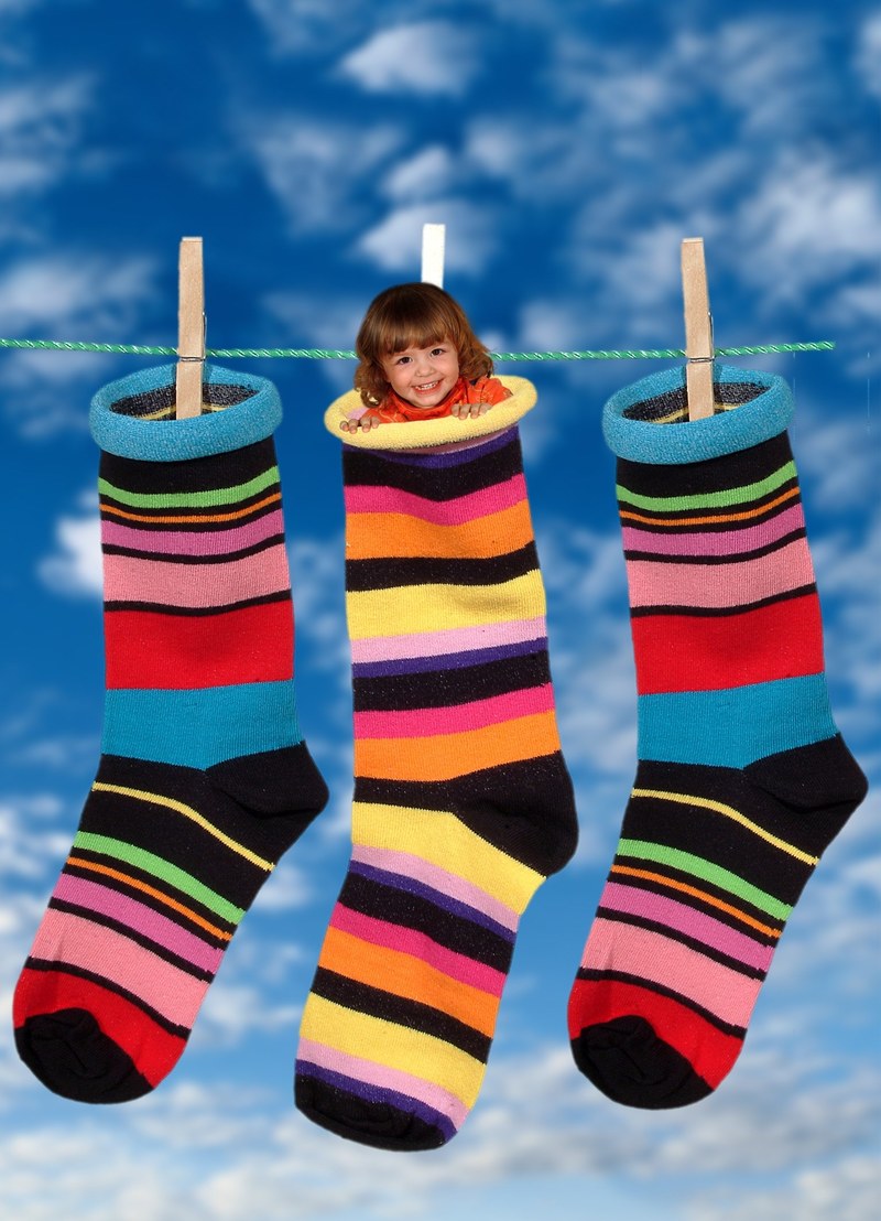 socks colorful stockings clothes line girl child 4k