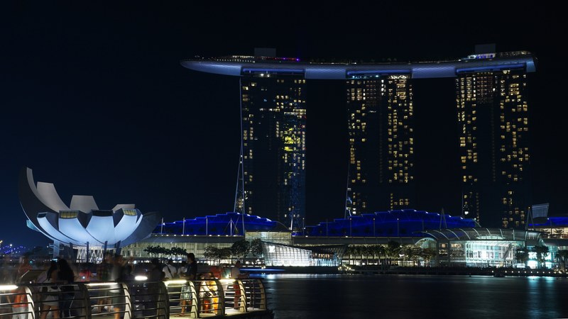 singapore night marina asia hotel architecture 4k