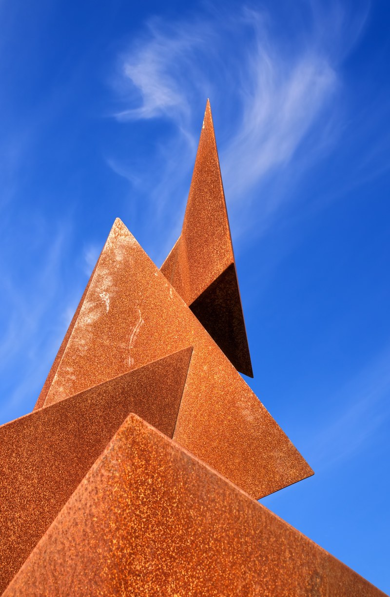 sculpture metal stainless sky clouds section cut 4k