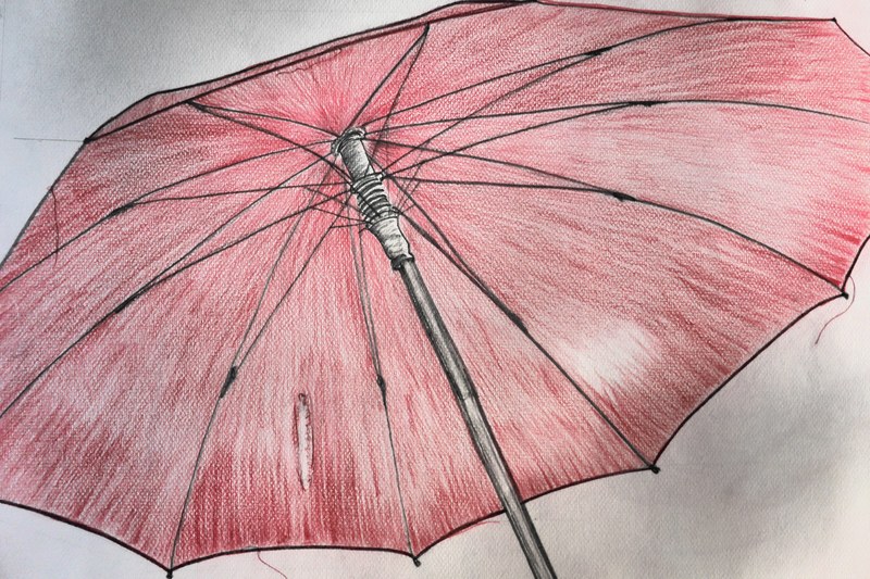 screen umbrella red drawing image stretched 4k
